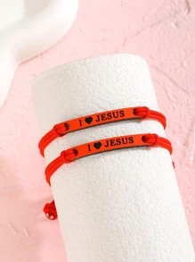 2 stuks/set mode gepersonaliseerde "I Love Jesus" brief ontwerp elastische armband kinderen bescherming bidden vriendschapsarmbanden inspirerende christelijke sieraden voor familie vrienden jongens meisjes