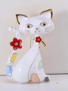 1 件优雅时尚合金可爱猫咪设计时尚配饰胸针，适用于衣服和包包服饰配饰别针，用于衣服包饰背包，适用于学校办公室配饰衬衫夹克珠宝万圣节衣服别针趣味教师礼物服装配饰包饰 - 彩色 - 查看 3