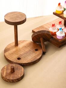 1pc DIY Removable Wood 3-Tier 3-Round Tray, Can Hold Watches, Bracelets, Earrings, Suitable For Vendor Stall, Vanity Table, Children's Room, Multi-Function Storage Rack