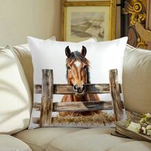 1pc/2pcs Simple Fenced Horse Decorative Pillow Case, Single-Sided Print Soft Peach Velvet Fabric, 45*45CM/18*18inch Pillowcase For Modern Fabric Sofa Indoor Decor, Party Decor, Gift