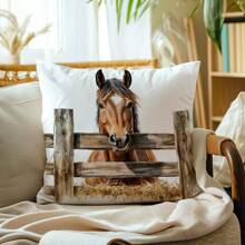 1pc/2pcs Simple Fenced Horse Decorative Pillow Case, Single-Sided Print Soft Peach Velvet Fabric, 45*45CM/18*18inch Pillowcase For Modern Fabric Sofa Indoor Decor, Party Decor, Gift