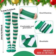 Kerstfeestaccessoiresset van 4 stuks - Kerstboomhoofdtooi, groene tutu van tule, gestreepte kousen, belketting - Feestelijke kostuumbenodigdheden voor dames