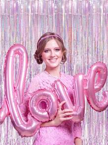 2 件装粉色金属箔流苏窗帘金属节日照片背景适用于女孩生日新娘送礼会甜蜜单身派对用品装饰品、婴儿送礼会 - 粉色 - 查看 8