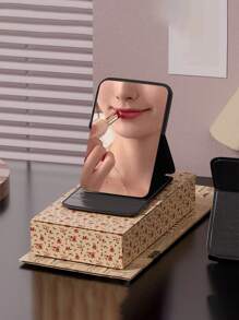 Portable Makeup Mirror, PU Leather Small Mirror, Foldable, Travel Mirror, Suitable For Gifts, Travel Essentials, Makeup Essentials, Portable Handheld Makeup Mirror For On-The-Go Travelling, Also Suitable For Home Use Birthday - Multicolor - View 6