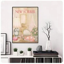 1 件套柔绿色纽约客杂志封面，时尚复古纽约客壁画，复古纽约客海报，相框纽约客印刷品，帆布壁画，卧室客厅走廊的理想礼物，无框架 - 彩色 - 查看 5