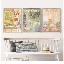 1 件套柔绿色纽约客杂志封面，时尚复古纽约客壁画，复古纽约客海报，相框纽约客印刷品，帆布壁画，卧室客厅走廊的理想礼物，无框架 - 彩色 - 查看 2
