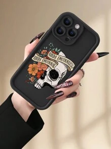 1 件情绪骷髅印花 2D 设计创意个性化花卉标语骷髅美学风格，适合作为生日、圣诞节、新年礼物送给朋友、家人、情侣。黑色哑光软壳全保护防尘防水外壳，兼容 16/15/14/13/12/11/Pro/ProMax/X/XR/XS/XSMAX/7/8/PLUS - 黑色 - 查看 4