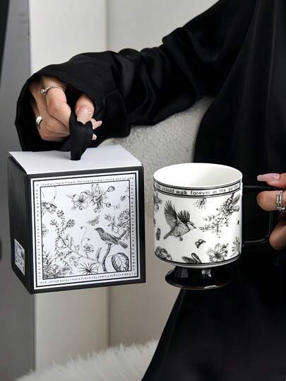 1 Classic Black And White Diamond Plaid Ceramic Tall Mug, Half Summer Flower Ladies Coffee Mug, Polka Dot Milk Mug, 250ml Striped Creative Mug, Holiday Gifts, Home Furnishings,Party Tableware, Coffee Shop Use, Coffee Accessories Back To School