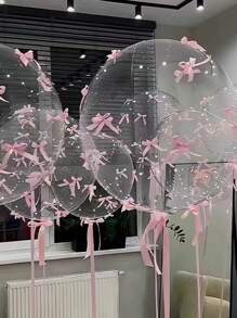 58pcs/Set Transparent Balloon, 20 Inch Bubble Balloon, With Pink Bows And Ribbons, Suitable For Weddings, Birthday Parties, Proposals, Holiday Gatherings, Outdoor Photo Backgrounds