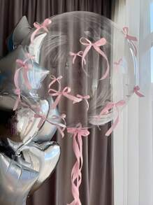 58pcs/Set Transparent Balloon, 20 Inch Bubble Balloon, With Pink Bows And Ribbons, Suitable For Weddings, Birthday Parties, Proposals, Holiday Gatherings, Outdoor Photo Backgrounds