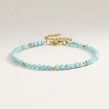 1 件简约 3 毫米刻面天然石珠可调节手链，方钠石、绿松石、紫水晶、天河石、月光石，适合日常佩戴和节日礼物 - 多色 - 查看 15