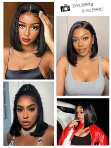 Eulisi 13X4 Short Bob Wigs Human Hair Straight Lace Front Wigs Human Hair For Women 180 Density Glueless Transparent Lace Front Wigs Human Hair Pre Plucked With Baby Hair Natural Hairline (8-14inch)