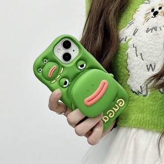 Custodia per cellulare divertente, custodia per cellulare 3D in silicone morbido con motivo carino a rana, con supporto espandibile, compatibile con iPhone 11 12 13 14 15 16 Pro Max Pro, design divertente e creativo