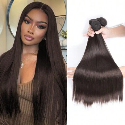 Straight Hair Bundles #2 Brown Colored Human Hair Bundles Brazilian Straight Human Hair Bundles Dark Brown 2# Hair Extensions