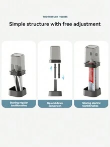 1 件高度可调牙刷架、学生宿舍浴室梳妆台套装、牙刷收纳盒、牙膏架、带盖化妆刷架、情侣漱口杯、旅行收纳盒、浴室配件家居浴室装饰秋季装饰返校 - 彩色 - 查看 12
