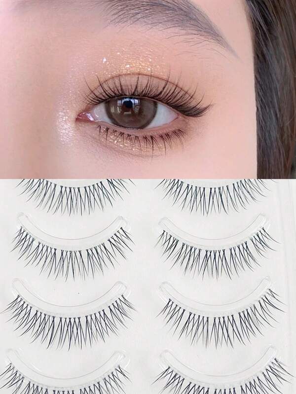 10pcs/Pack Natural Look Invisible Band False Eyelashes, Thin Stem 8-9-10-11mm, One-Piece Faux Mink Lashes, Suitable For Daily Wear And Light Makeup