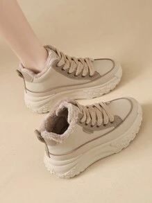Women Sneakers Snow Boots New Plush Warm Shoes Fashion Cold Proof Thick Soled Lace Up Increases Height Non-Slip Boots