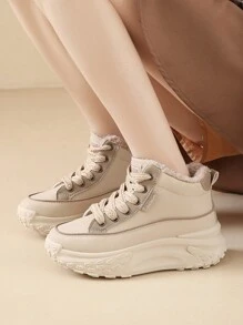 Women Sneakers Snow Boots New Plush Warm Shoes Fashion Cold Proof Thick Soled Lace Up Increases Height Non-Slip Boots