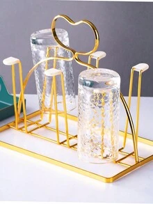 Soporte de taza de mesa * Soporte de taza de café Rejilla de almacenamiento Soporte de taza de cerámica Cesta de almacenamiento de hierro forjado estilo europeo enchapado Almacenamiento para encimera de cocina - Multicolor - Ver 5