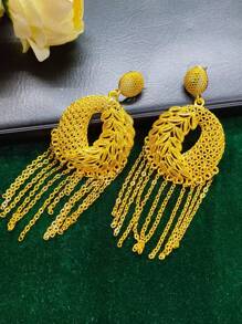 1 Pair Women's Leaf & Corn Hollow Out Dangle Earrings, Gold-Plated, Fashion Jewelry Gift For Wedding, Party, Date Outfit, Europe, Middle East, Dubai, Africa