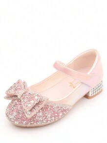 Princess Shoes For Girls, Crystal High Heel Shoes With Bowknot, Children's Formal Performance Dress Shoes