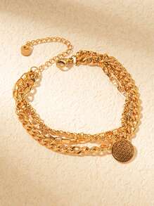 Mazuer 1 件 18K 不锈钢优雅镂空花朵吊坠三层手链，女士设计，适合约会、度假、派对、日常通勤 - 金黃色 - 查看 7