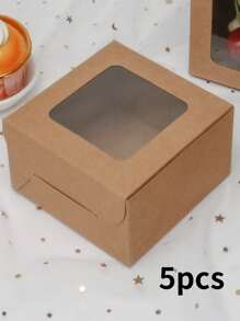 5pcs/10pcs Valentine's Day Macaroon Bakery Box, Dessert Box With Window, Cookie Box, Small Snack Box, Mini Cake Box, Suitable For Sweets, Strawberry, Pastry, Candy Packaging