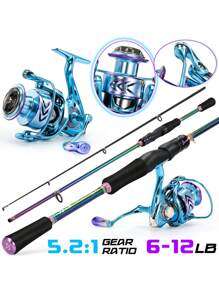 SOUGAYILANG Multi-Color Fishing Rod And Reel Combo, 2 Sections High Carbon Material Fishing Rod With Smooth Ceramic Guide Ring, 5.2:1 High Speed Gear Ratio Reel With High Quality Aluminum Spool, Lightweight And Durable Set For Freshwater And Saltwater