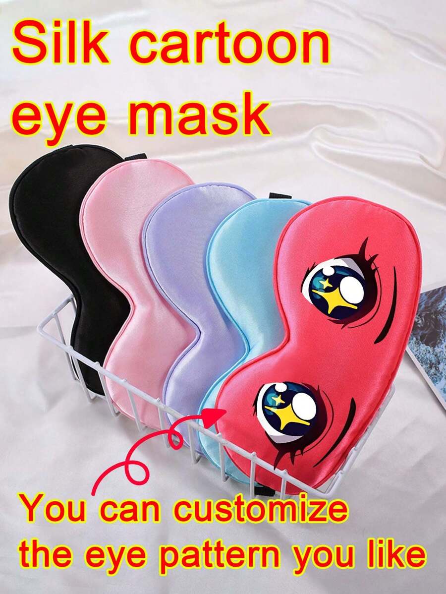 Antifaz de sueño de seda sintética personalizado y divertido, máscara de ojos transpirable con bloqueo de luz, correa elástica, diseño de dibujos animados lindos, con logotipo impreso, máscara ocular de seda por ambos lados - Multicolor - Ver 1