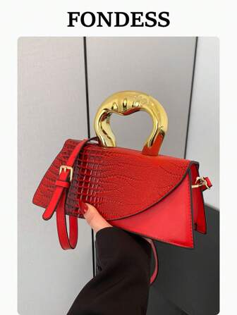 1pc Fashion Crocodile Pattern Handbag With Flap, Suitable For Smartphone, Fashionable & Retro, Burgundy Color, Crossbody & Shoulder Bag For Women Valentines