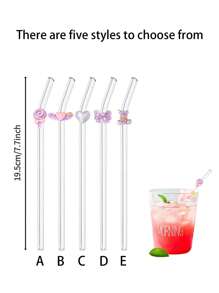 1/2件/1組可愛紫色耐熱彎曲可重複使用玻璃吸管，附蝴蝶棒棒糖愛心熊吊飾，適用冷飲、奶茶、咖啡、果汁、奶昔，咖啡廳夏季派對禮物，送給家人、朋友、情侶 - 款式1 - 查看 3