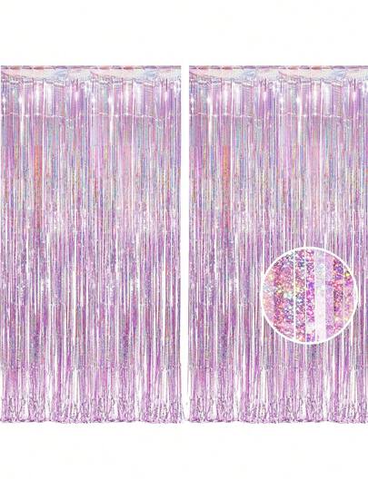2packs Pink Tinsel Foil Fringe Curtains Metallic Holidays Photo Backdrop For Girl Birthdays Bridal Shower Sweet Dount Bachelorette Party Supplies Decorations,Baby Shower