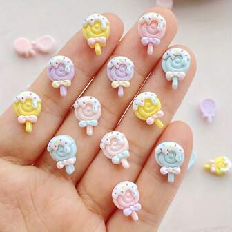 20/50/100pcs Mixed Random Mini Cute Colorful Lollipop & Ice Cream Nail Jewelry Alcohol-Free Nail Art Accessories For Women And Girls