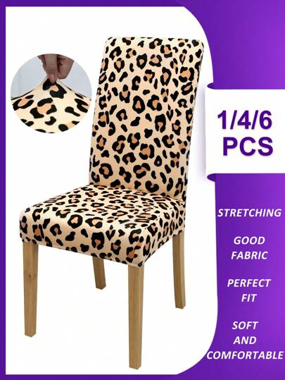 1/4/6 ชิ้น ปลอกหุ้มเก้าอี้ลาย พิมพ์ลายเสือดาว จุด ถอดและซักได้ พรมที่นั่งยืดหยุ่น สำหรับห้องนั่งเล่น โรงแรม ตกแต่งเก้าอี้ทานอาหาร