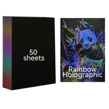 50 PACKS A4 Size Rainbow Holographic Magic Scratch Paper - Laser Engraving & Marking Compatible, Creative Craft Gift Set - Black - View 5