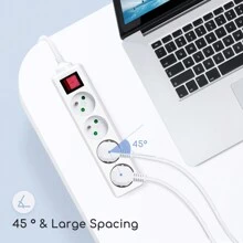 1 件 3.4 米电源板，带开关和儿童保护装置，白色，16A 250V，Aigostar 品牌，适合法国标准 - 查看 3