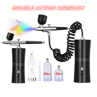 1pc Portable Cordless Spray Gun Kit With Extension Hose, Dual-Action Spray Gun With Compressor For Nail Art, Cake Decor And Painting, Compact Design