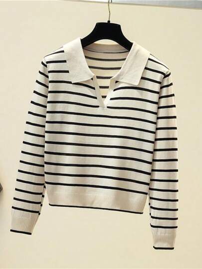 Jersey de punto a rayas mujer holgado jersey casual manga larga