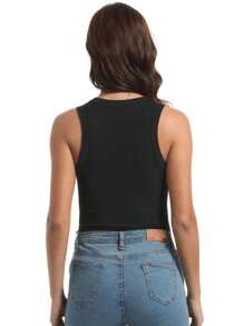 OUTBALL Womens Summer Tank Tops Crewneck Sleeveless Shirts Tanks Slim Fitted Casual Basic Tee Shirt - 黑色 - 查看 6