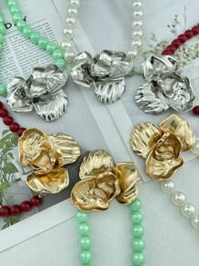 1 Pc Fashionable Punk Retro Multilayer Floral Pendant Necklace, Rose Flower Pendant Necklace For Valentine's Day, Heart Sun Earrings, Punk Wide Thick Bracelet, Funky Jewelry Accessories For Women, Suitable For Daily Wear, Party, Date, Performance, Ball, Matching Outfit, Gift For Girlfriend Valentines,Mom,Mother,Mother's Day,Gift - 3D Flower Ball Necklace - View 3