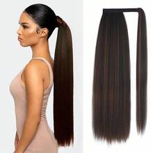 30 Inch Mixed Brown Kinky Straight Ponytail Extensions Long Hair Wrap Around Pony Tails Hair Extensions For Women Daily & Party Use - Brown Highlight - View 2