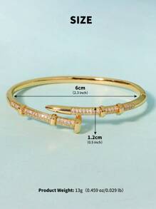 1 pièce Bracelet jonc femme unique avec fermoir, plaqué avec zirconium en cuivre