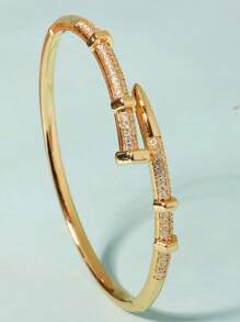 1 pièce Bracelet jonc femme unique avec fermoir, plaqué avec zirconium en cuivre