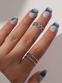 Bộ 24 móng giả ngắn hình vuông, họa tiết mây, nhuộm tie-dye màu xanh dương trang nhã, phù hợp cho phụ nữ và bé gái, sử dụng hàng ngày, có thể tái sử dụng và không làm hư hại móng thật. - Màu xanh lam - Xem 4