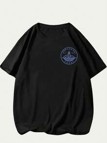 Men's Cotton T-Shirt Ship Text Premium Comfort Printed Breathable Soft Summer - 黑色 - 查看 1