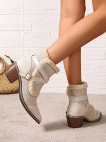 Stivali da donna in tessuto elasticizzato, nuovo modello autunno/inverno, stivali elasticizzati per gambe grosse, donne alte, tacco alto, stivali alti termoisolanti fino al ginocchio - Beige - Visualizzare 4