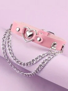 1pc Adjustable Gothic Heart Shaped Ring Leather Collar Necklace, Unisex For Daily, Festival, Party, Halloween, Christmas, Valentine's Day Celebration, Fashion Accessory - Multicolor - View 14