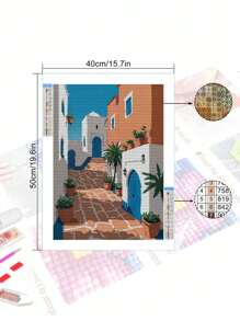 5D DIY 马赛克钻石画 - 建筑景观、钻石艺术套件、马赛克家居装饰墙艺术、圣诞节、万圣节、感恩节送给朋友的礼物 - 藍色 - 查看 3