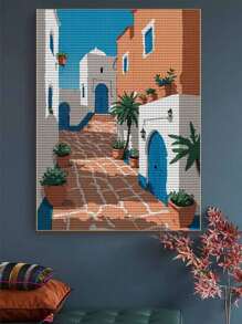 5D DIY 马赛克钻石画 - 建筑景观、钻石艺术套件、马赛克家居装饰墙艺术、圣诞节、万圣节、感恩节送给朋友的礼物 - 藍色 - 查看 5
