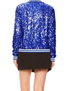Chaqueta de manga larga con cremallera frontal y puños acanalados, con lentejuelas, para mujer, ideal para fiestas - azul real - Ver 2